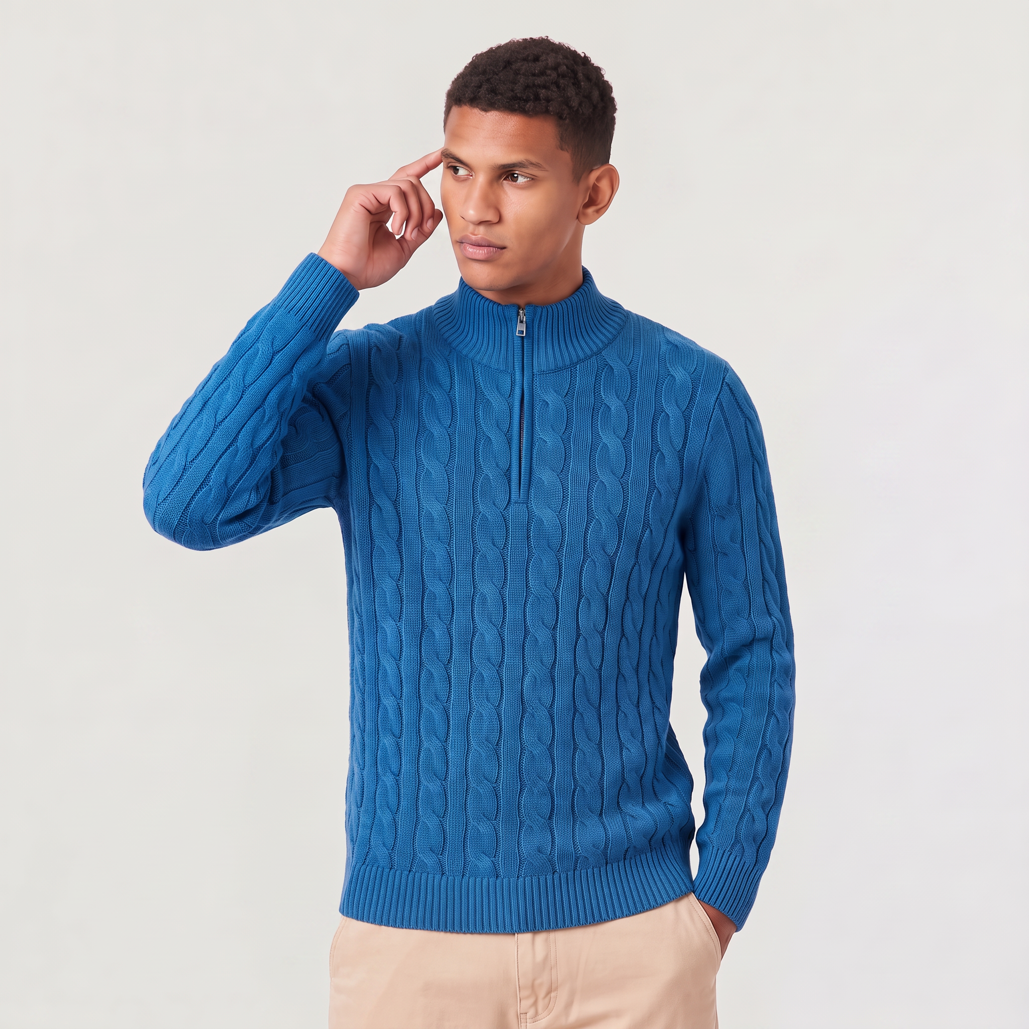 Pull en tricot pour homme avec demi-fermeture éclair