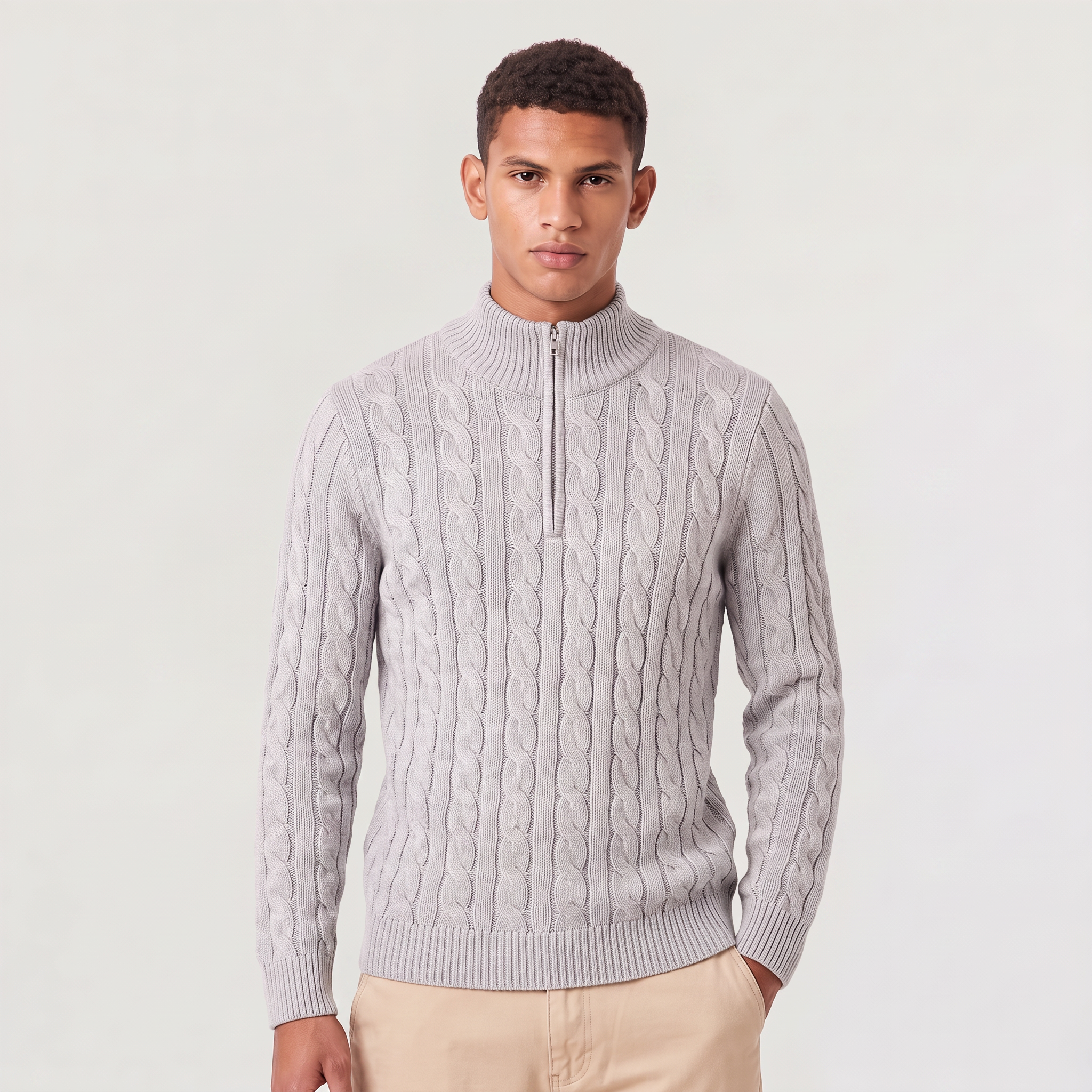 Pull en tricot pour homme avec demi-fermeture éclair