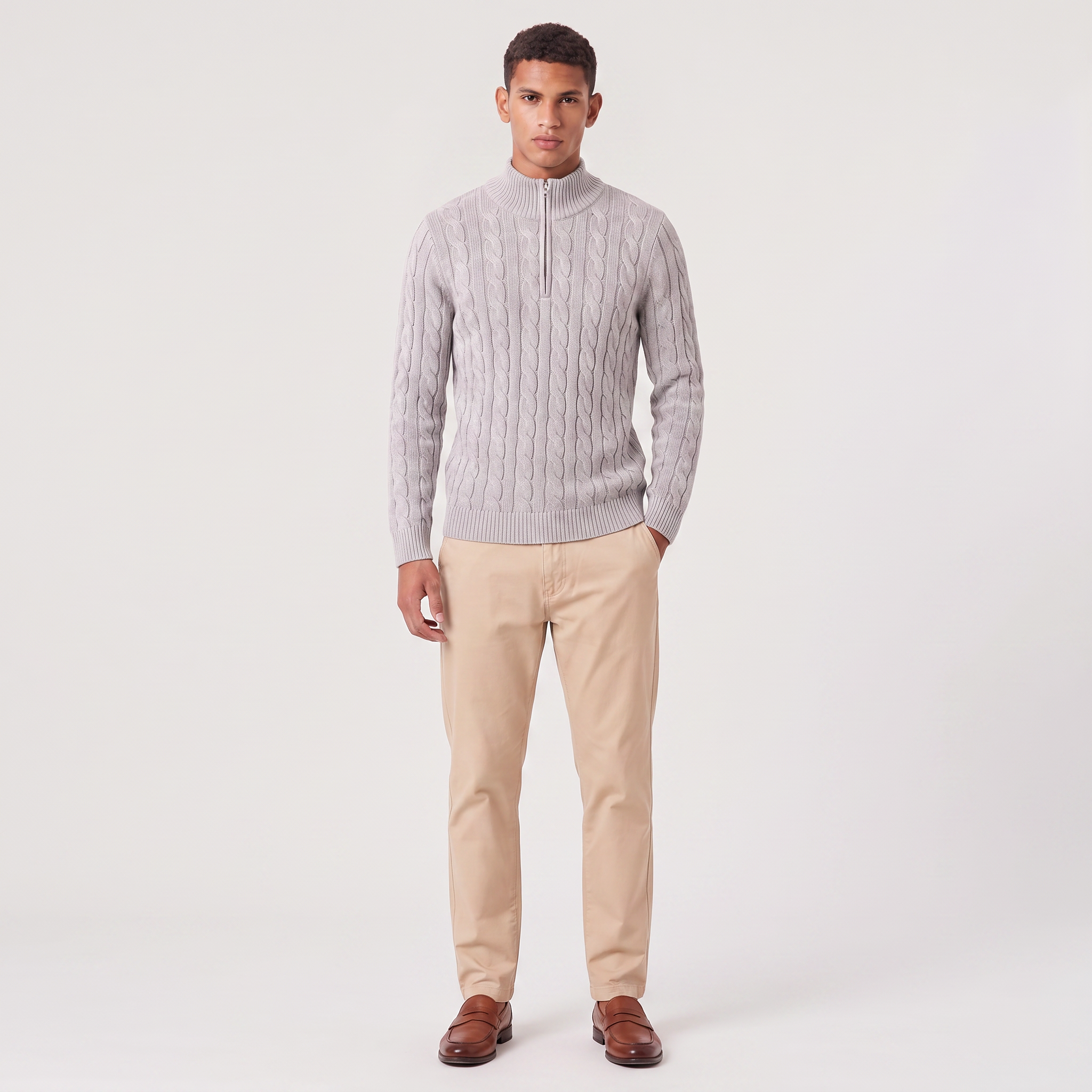 Pull en tricot pour homme avec demi-fermeture éclair