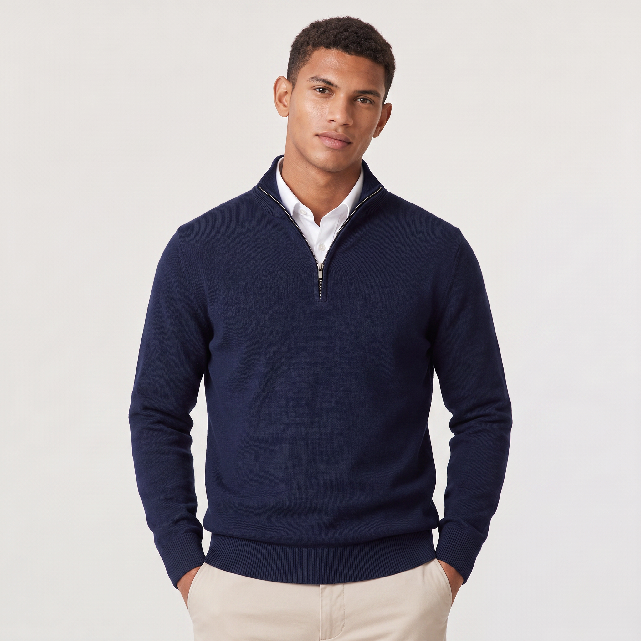 Pull Montarello pour homme à col montant et fermeture éclair quart de tour effet tricoté
