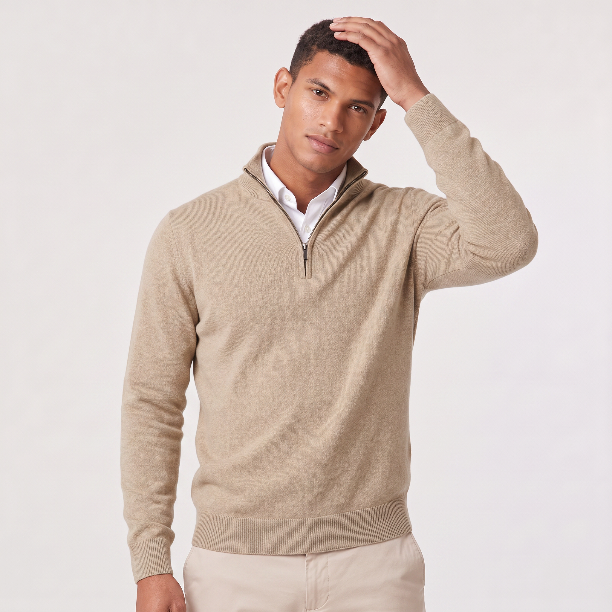 Pull Montarello pour homme à col montant et fermeture éclair quart de tour effet tricoté