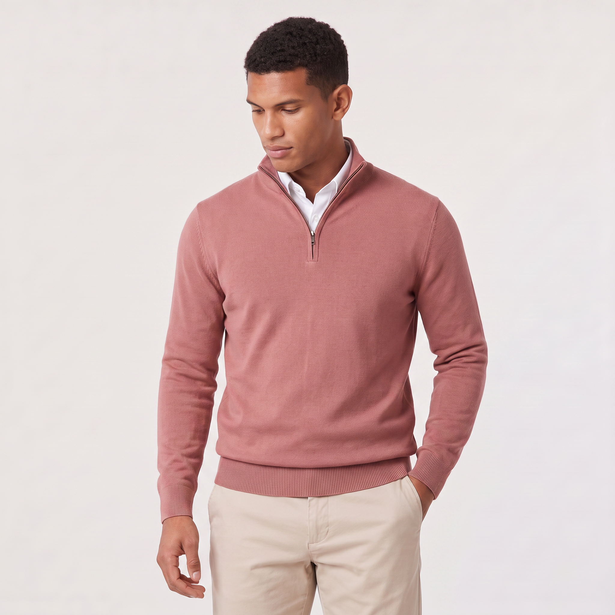 Pull Montarello pour homme à col montant et fermeture éclair quart de tour effet tricoté
