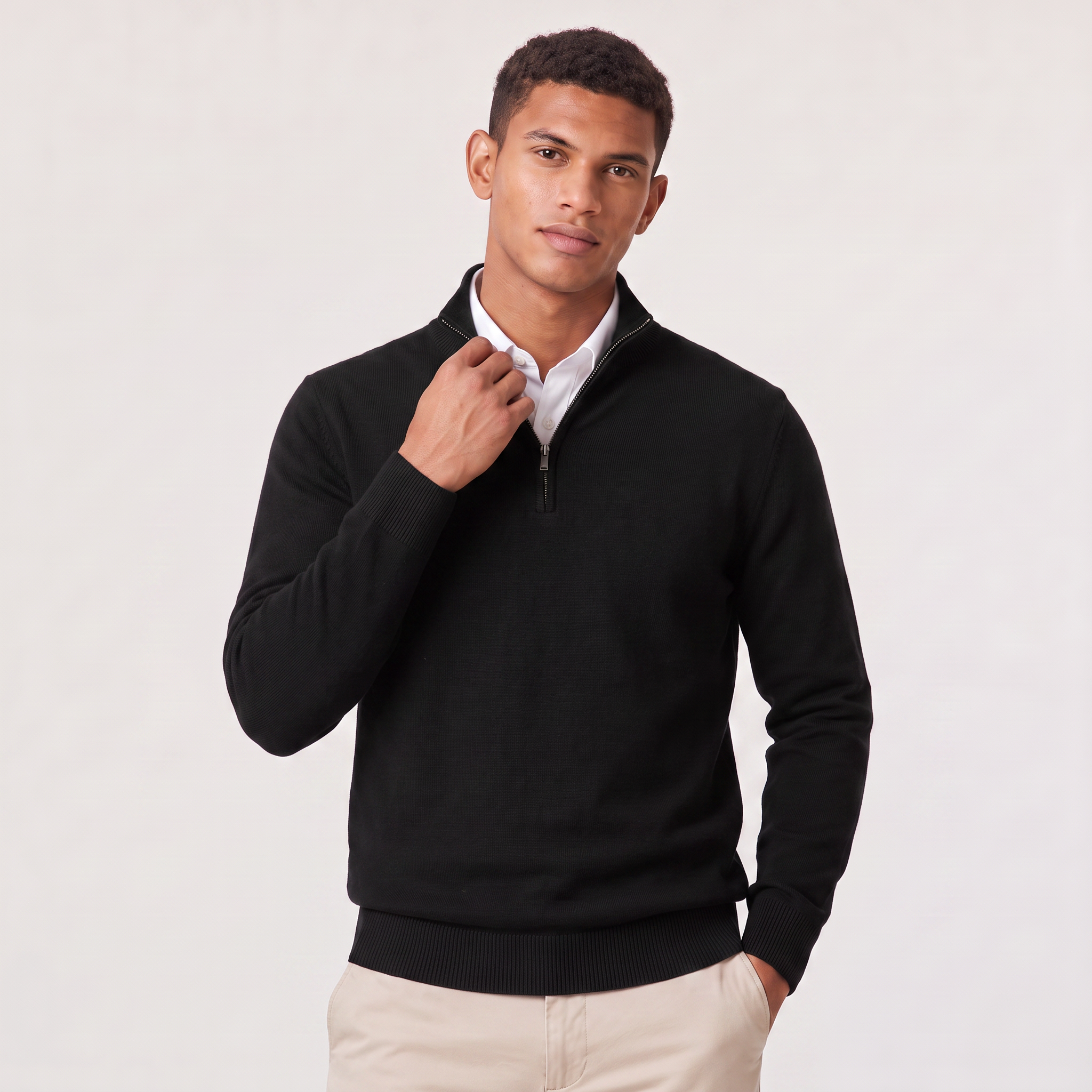 Pull Montarello pour homme à col montant et fermeture éclair quart de tour effet tricoté
