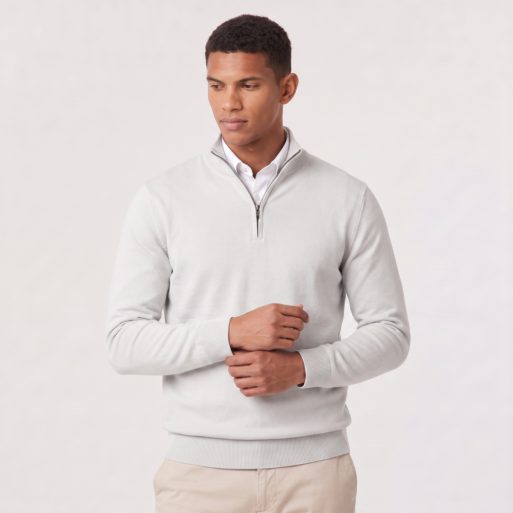 Pull Montarello pour homme à col montant et fermeture éclair quart de tour effet tricoté