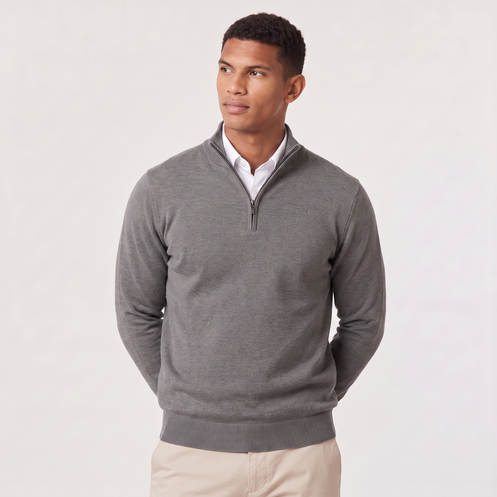 Pull Montarello pour homme à col montant et fermeture éclair quart de tour effet tricoté