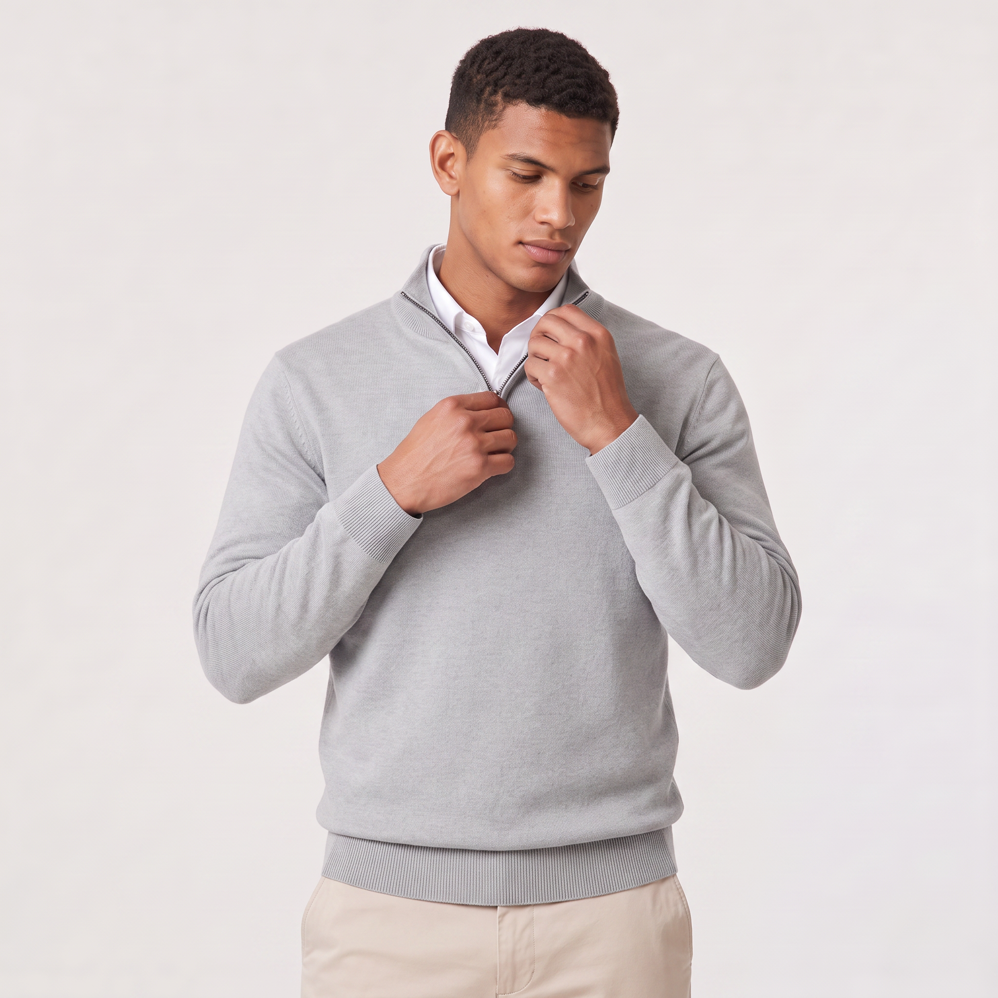 Pull Montarello pour homme à col montant et fermeture éclair quart de tour effet tricoté