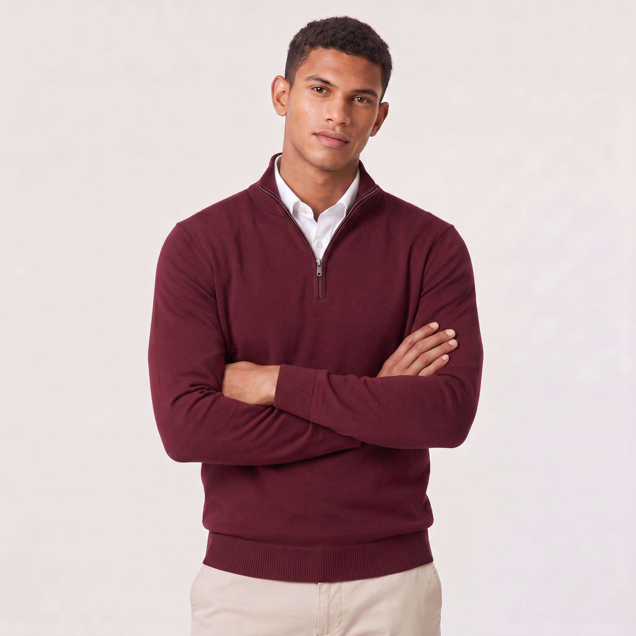 Pull Montarello pour homme à col montant et fermeture éclair quart de tour effet tricoté