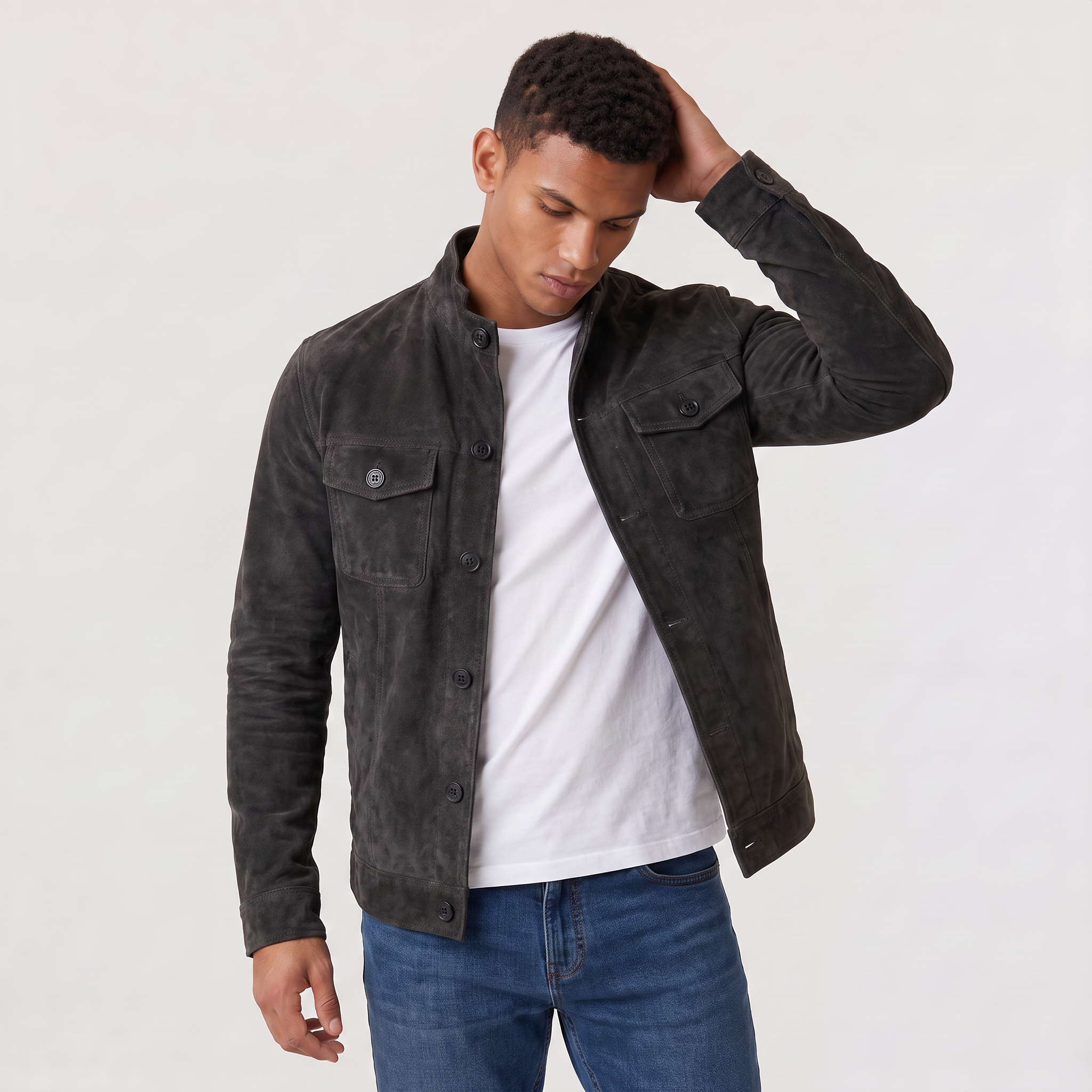 Veste camionneur homme en imitation cuir velours