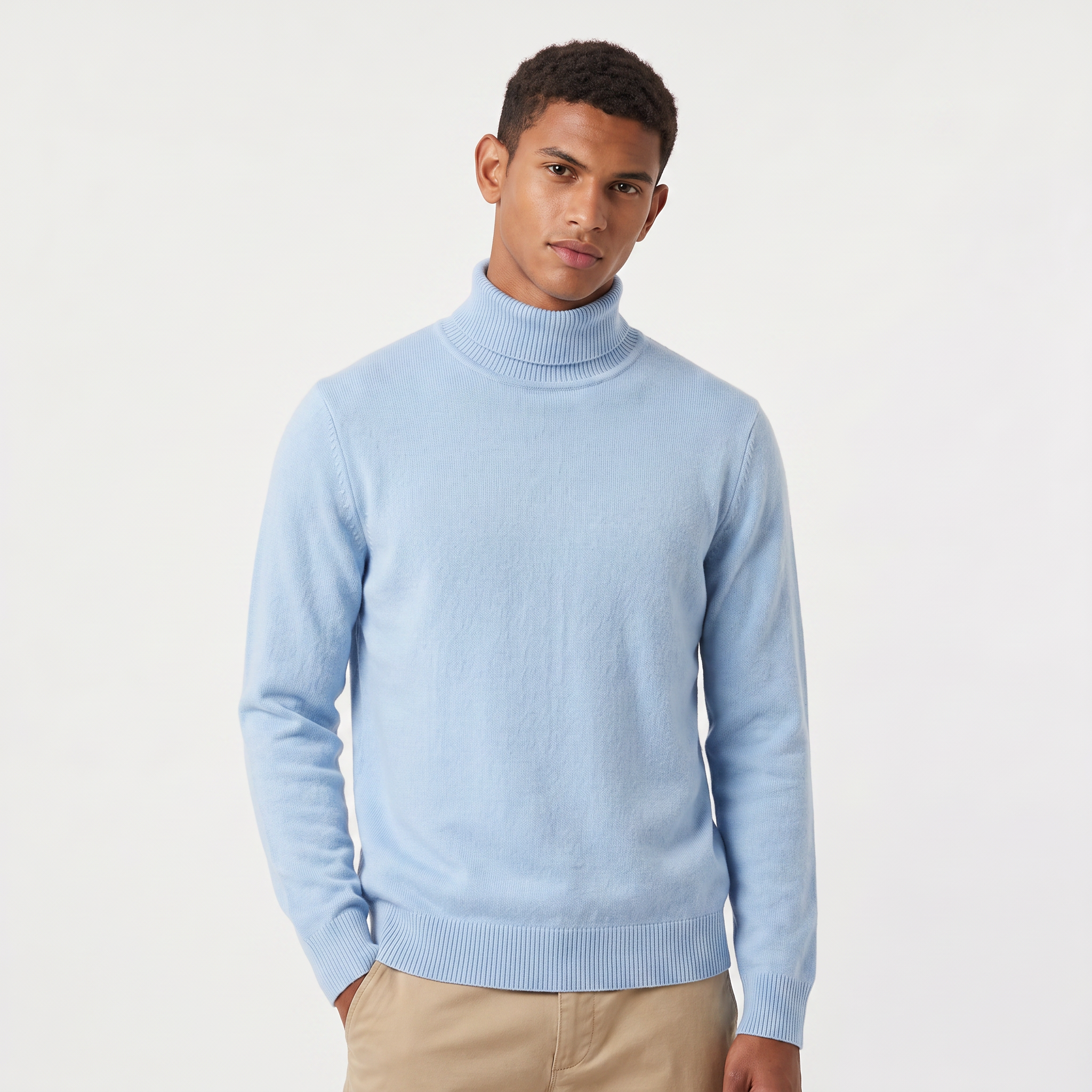 Pull en laine côtelé pour homme avec col roulé