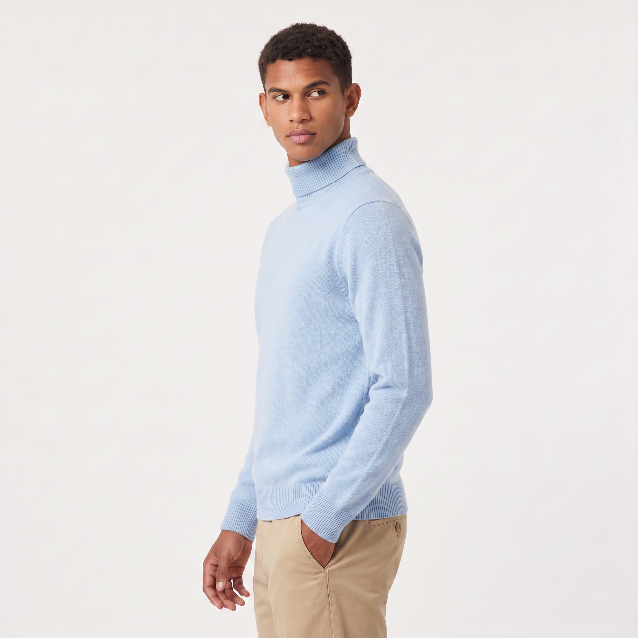 Pull en laine côtelé pour homme avec col roulé