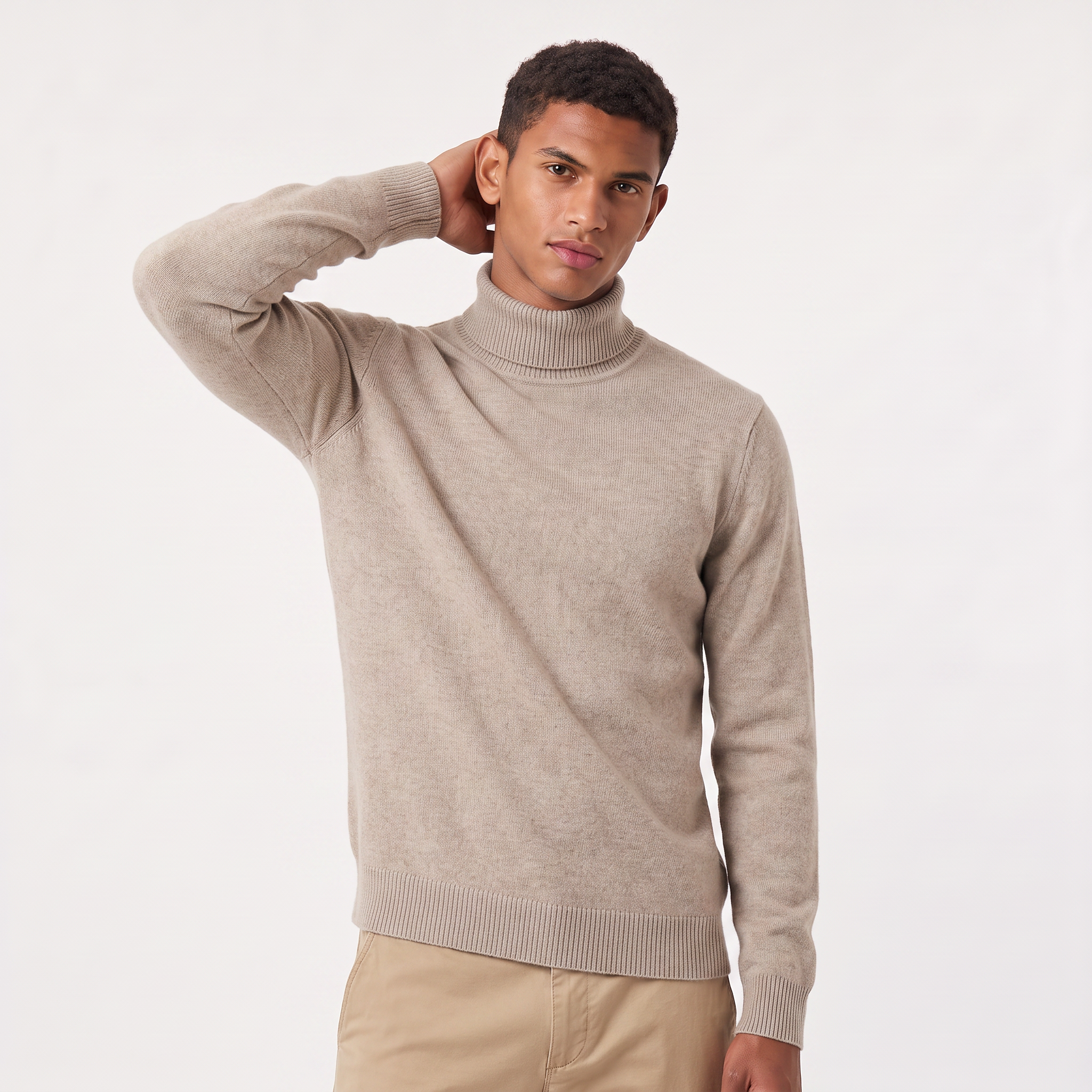 Pull en laine côtelé pour homme avec col roulé