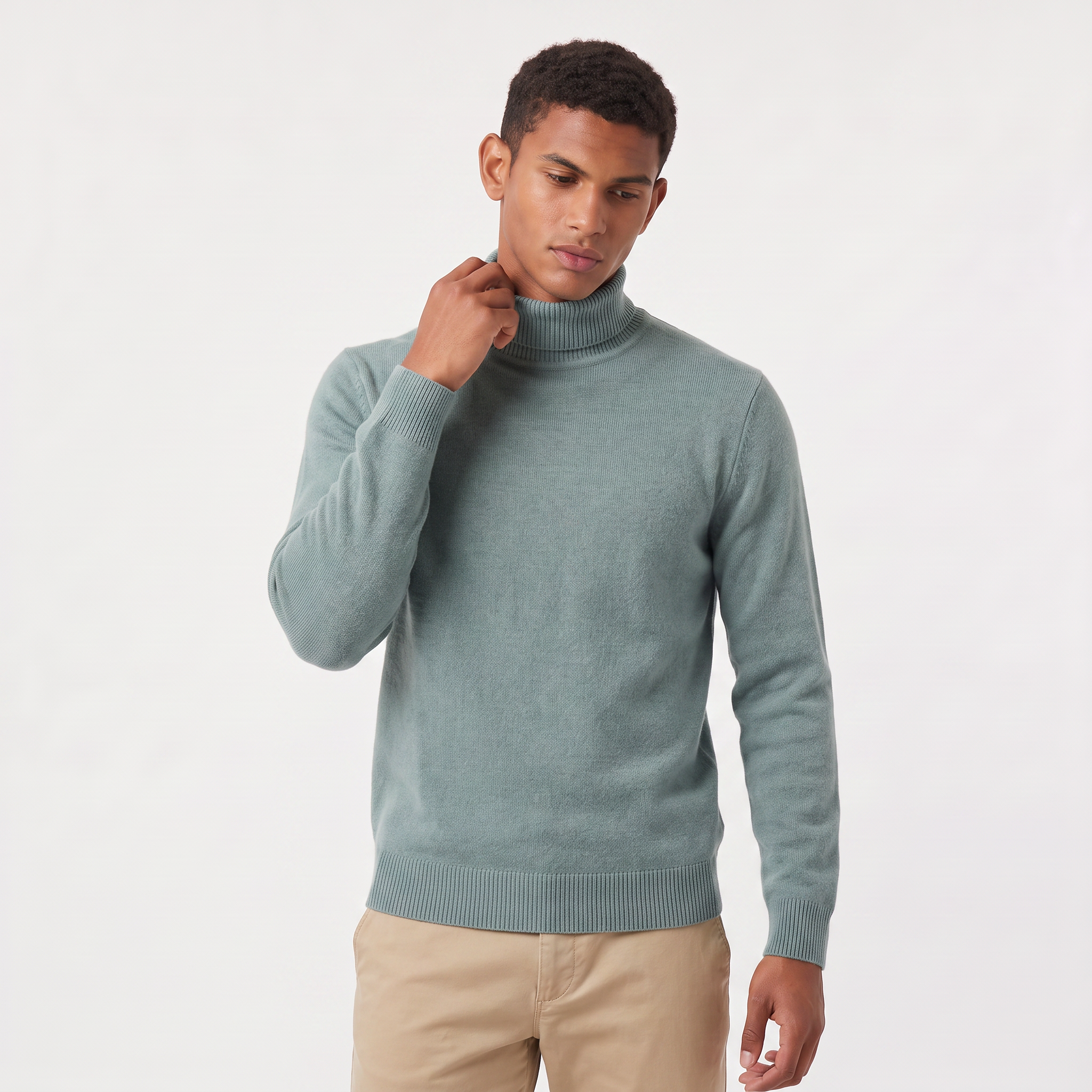 Pull en laine côtelé pour homme avec col roulé