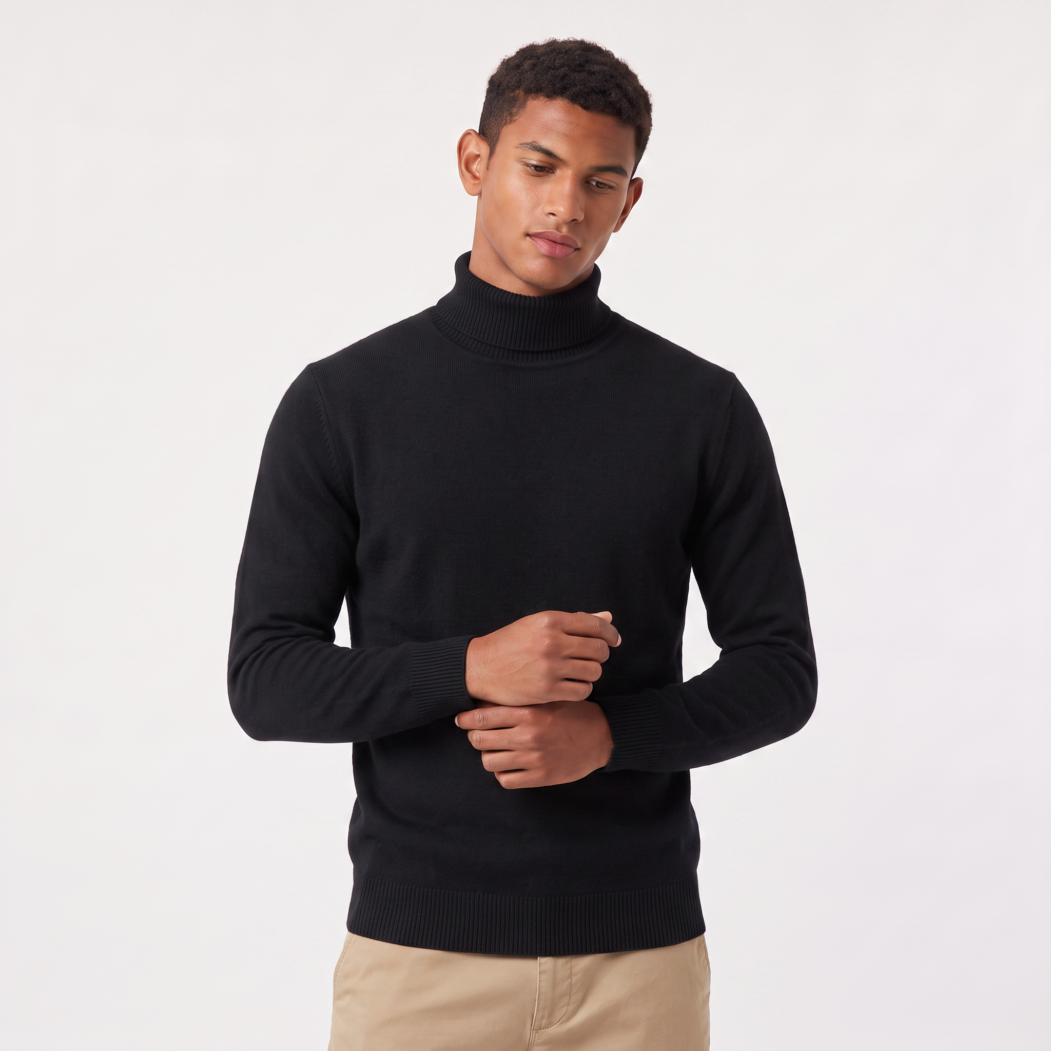 Pull en laine côtelé pour homme avec col roulé