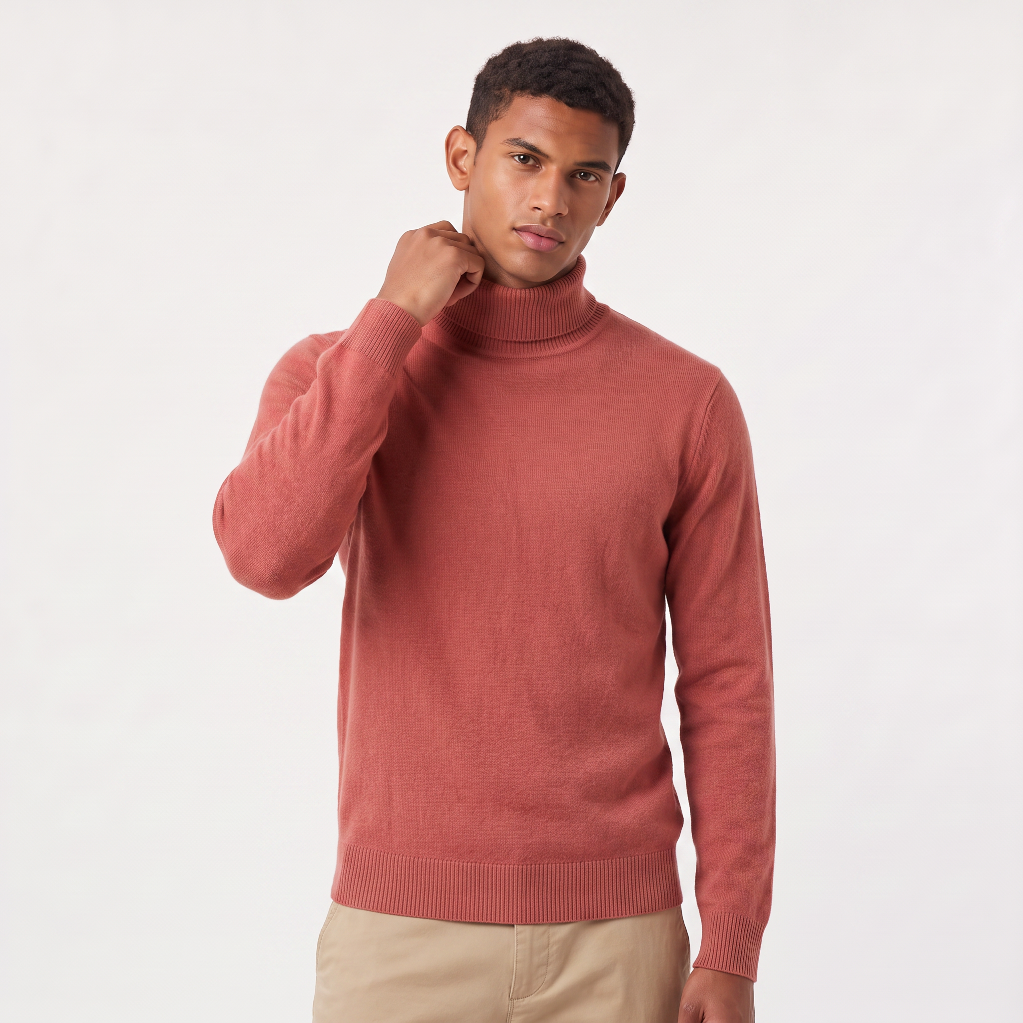 Pull en laine côtelé pour homme avec col roulé