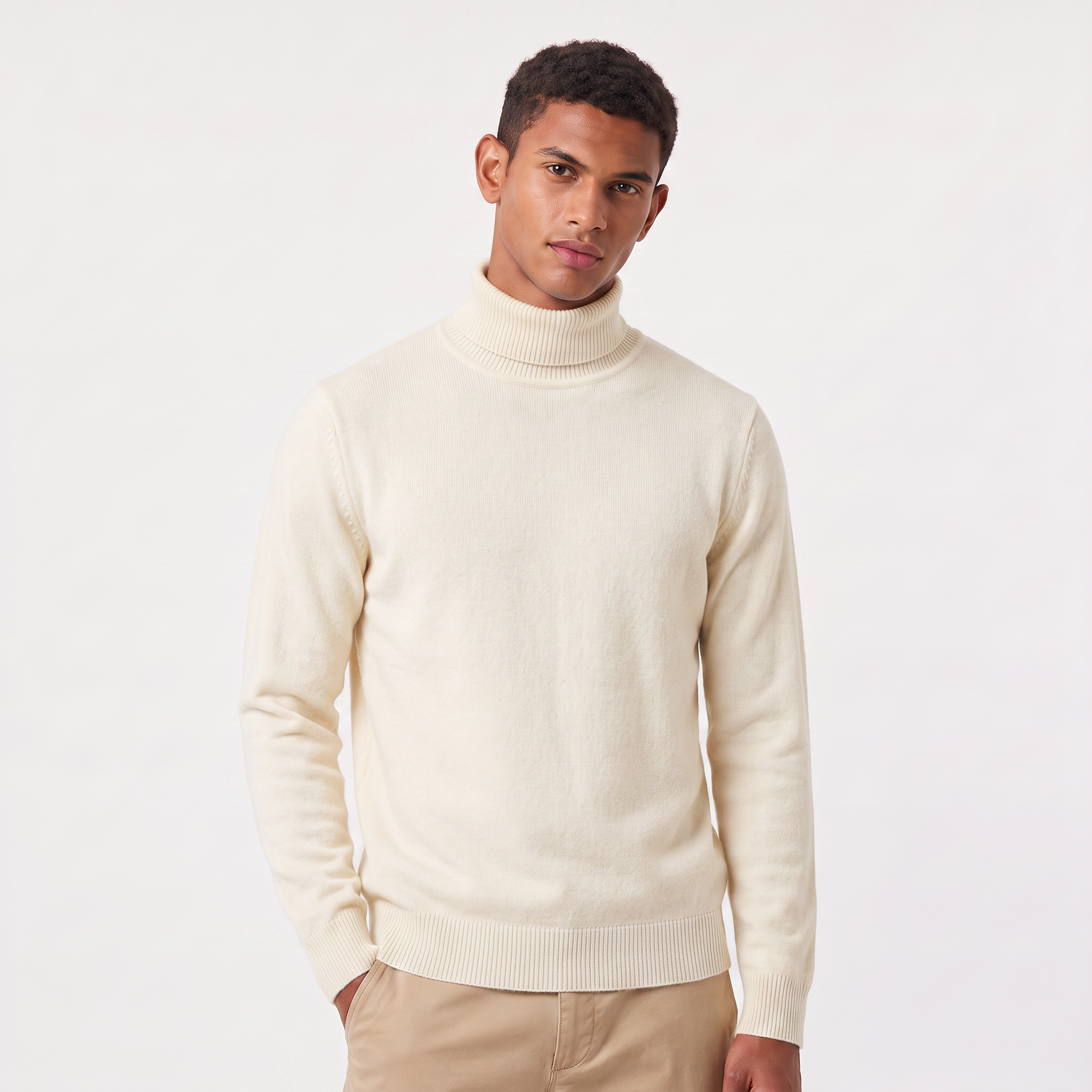 Pull en laine côtelé pour homme avec col roulé