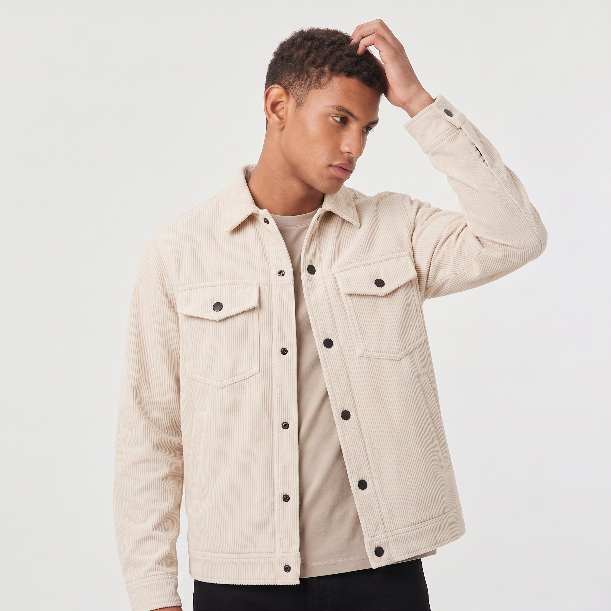 Herren Cord-Overshirt mit Druckknöpfen