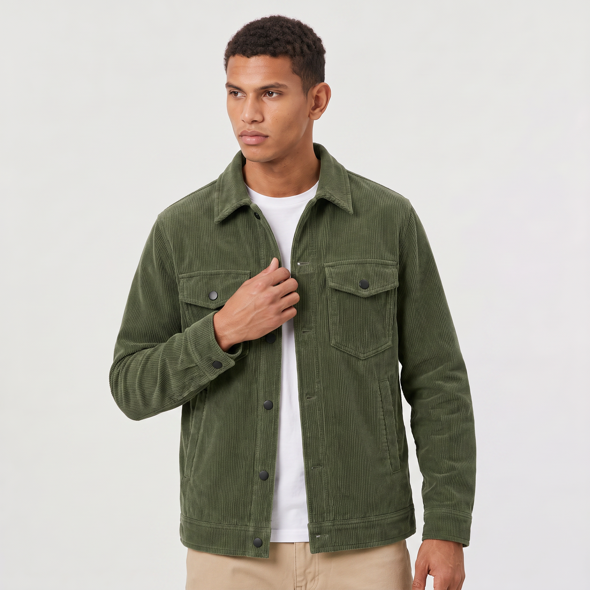 Herren Cord-Overshirt mit Druckknöpfen