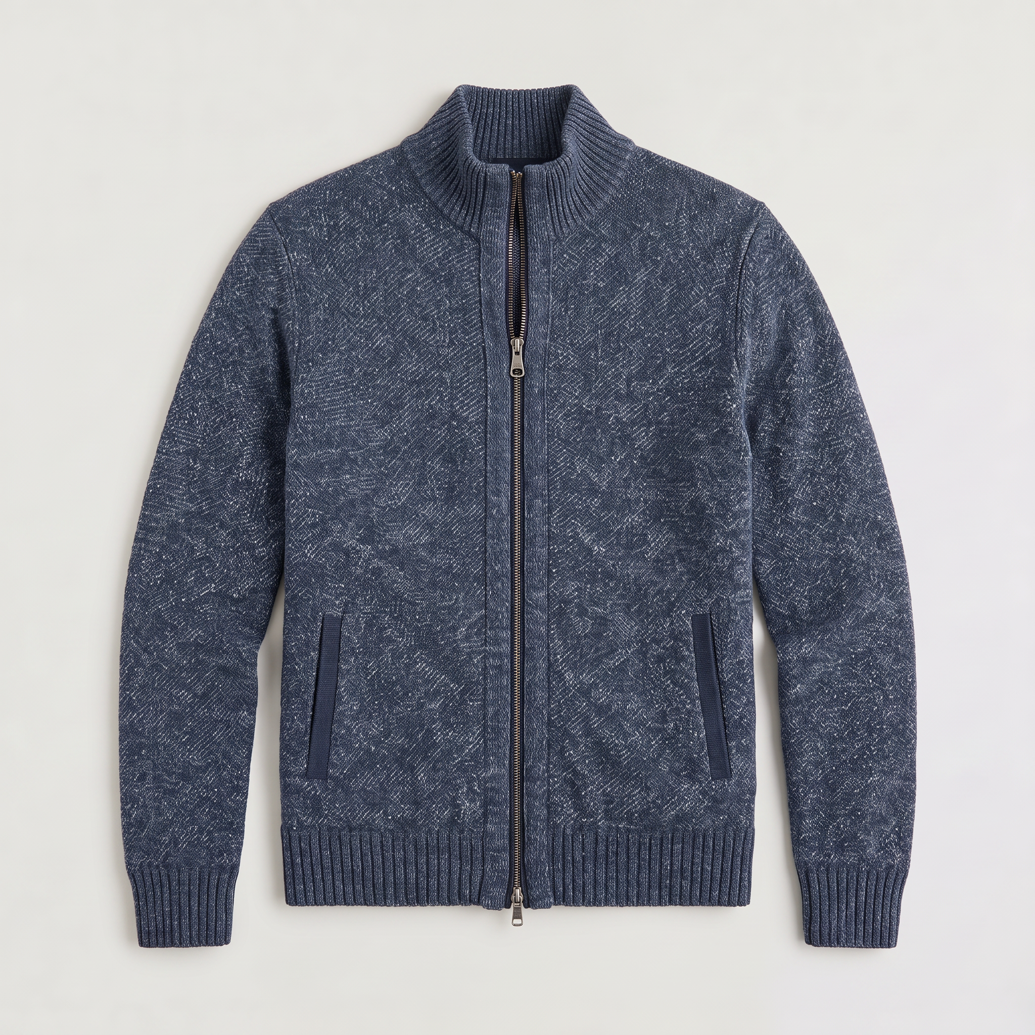 Herren Struktur-Strickjacke mit Stehkragen und Reißverschluss