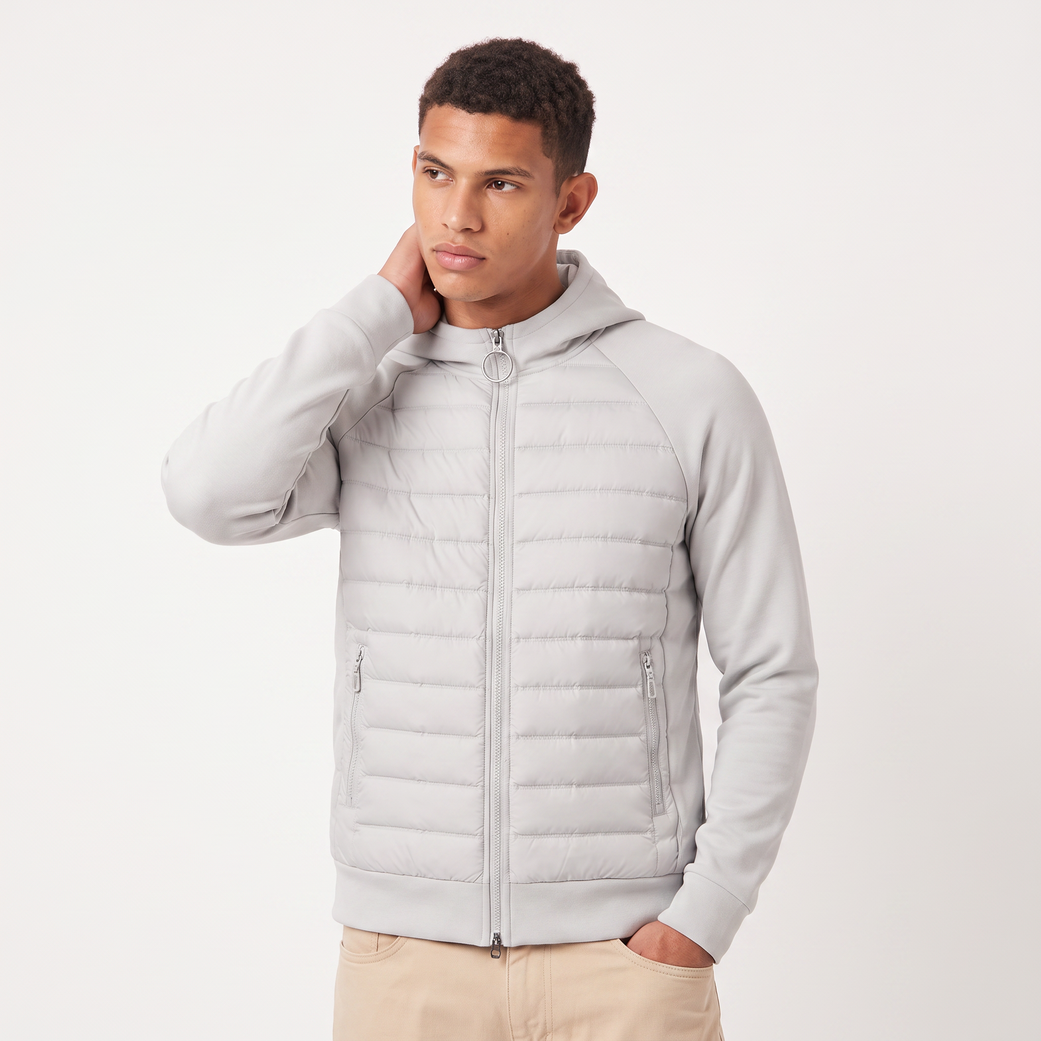 Herren Hybrid-Steppjacke mit Kapuze