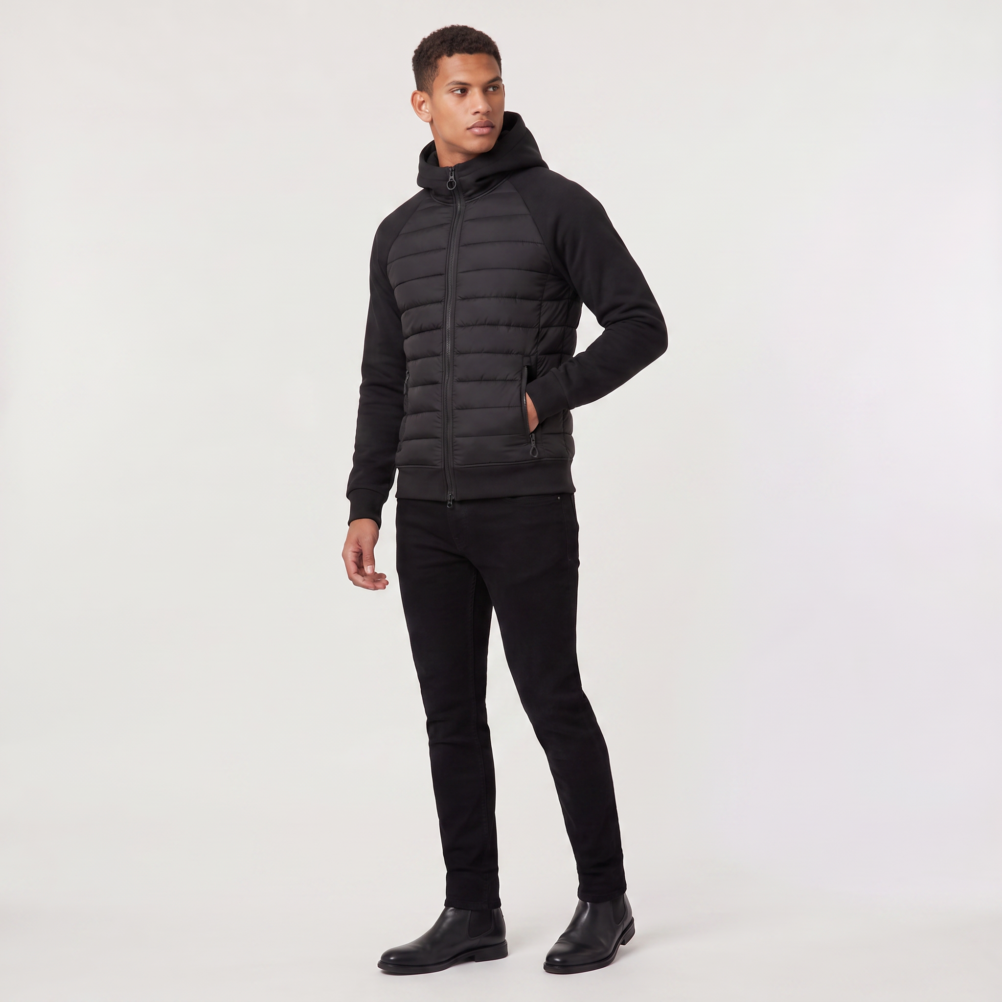 Herren Hybrid-Steppjacke mit Kapuze