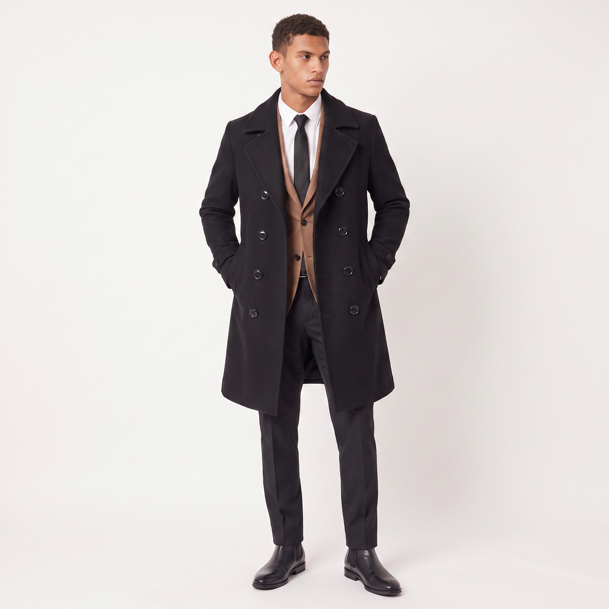 Heren Lange Jas Slim Fit Dubbel Geknoopt