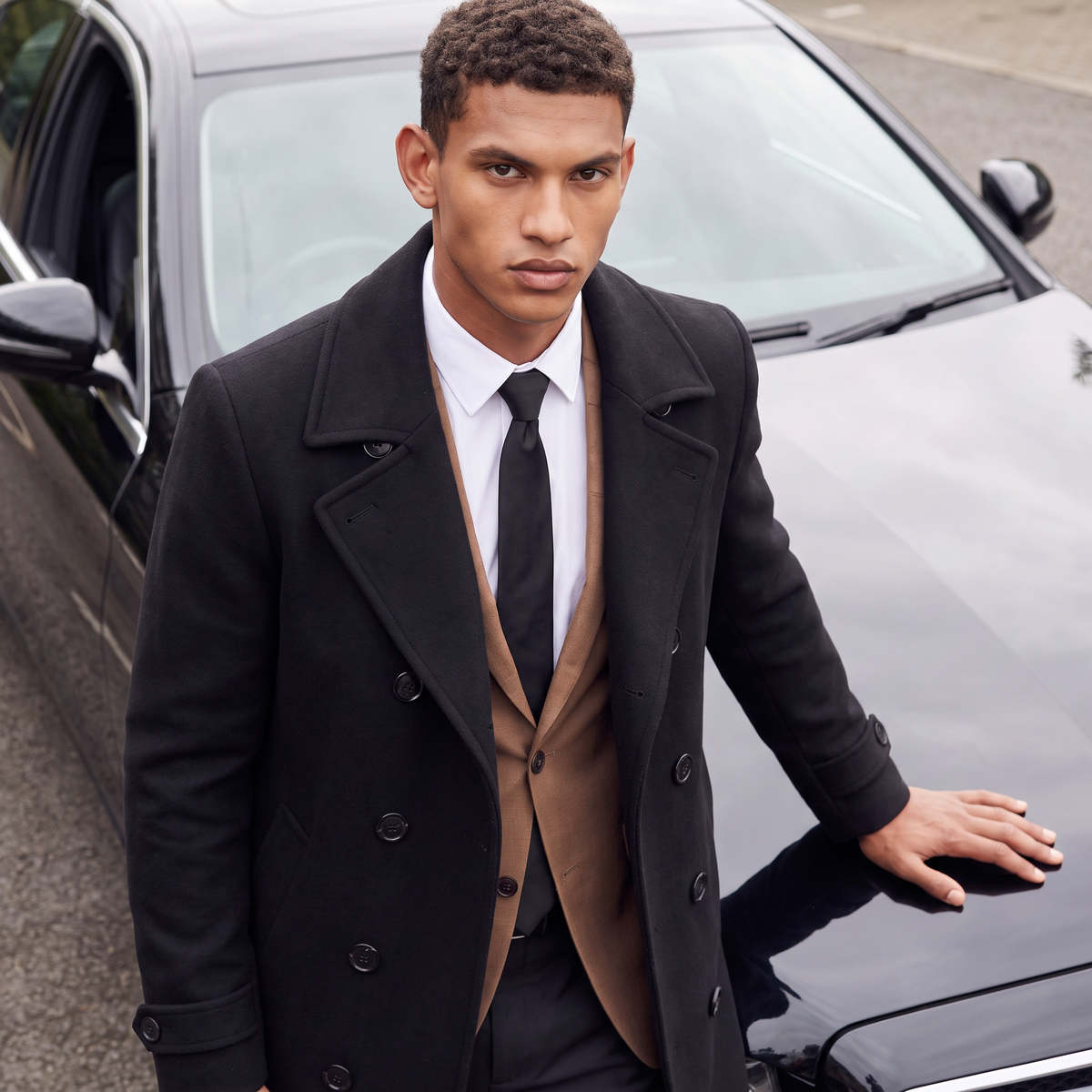 Heren Lange Jas Slim Fit Dubbel Geknoopt