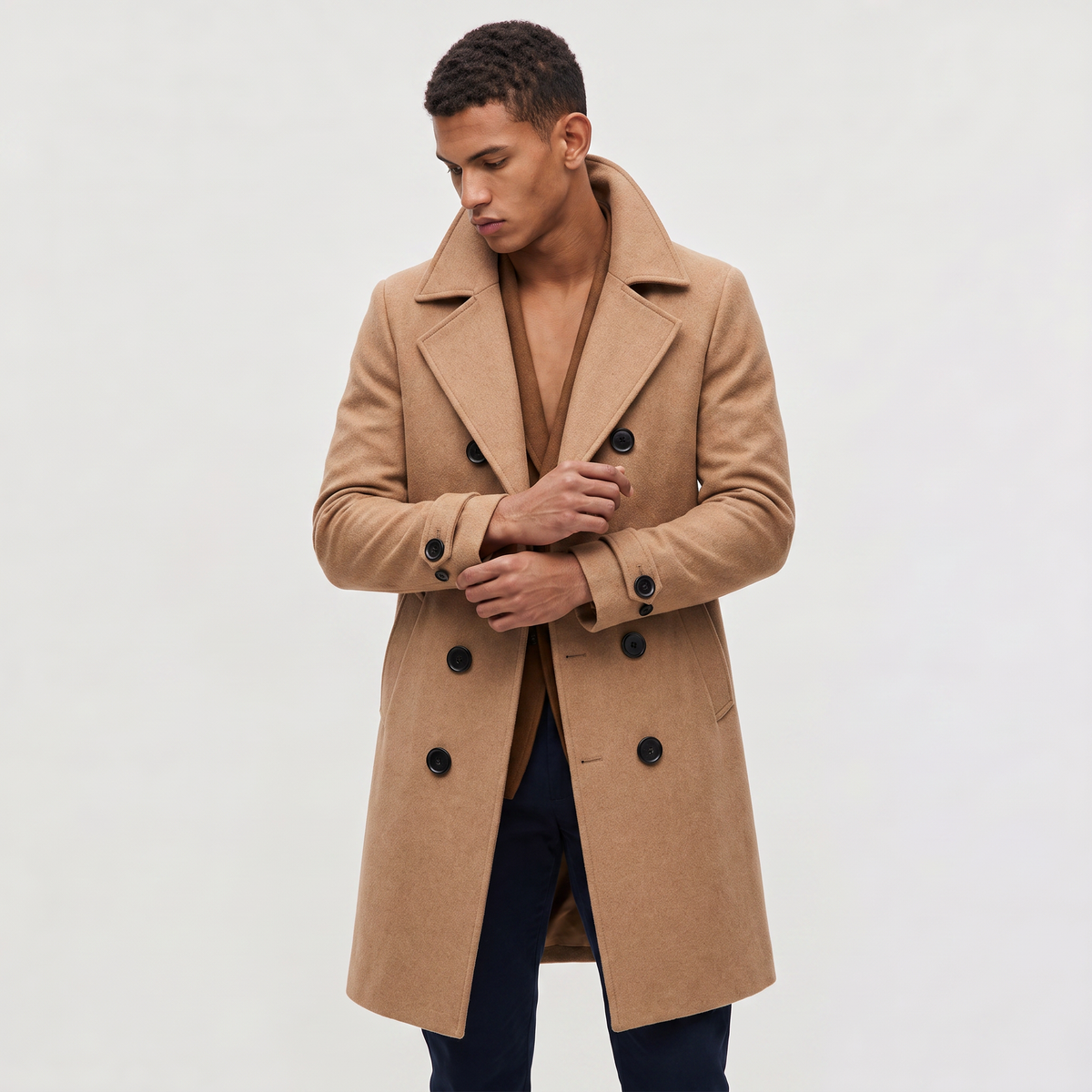 Heren Lange Jas Slim Fit Dubbel Geknoopt