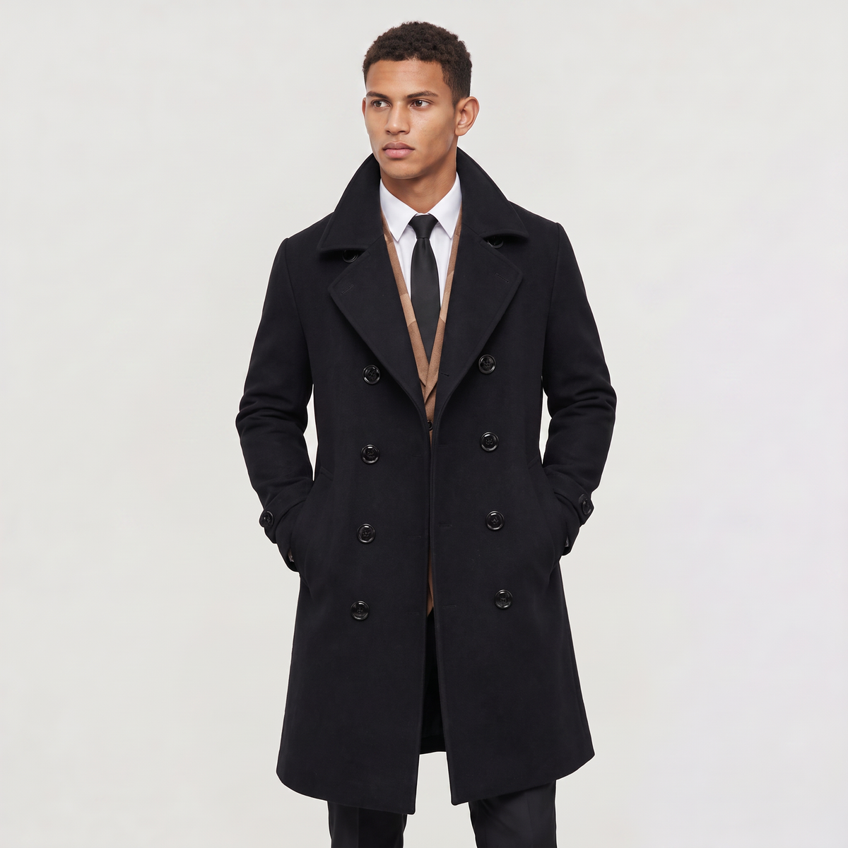 Heren Lange Jas Slim Fit Dubbel Geknoopt