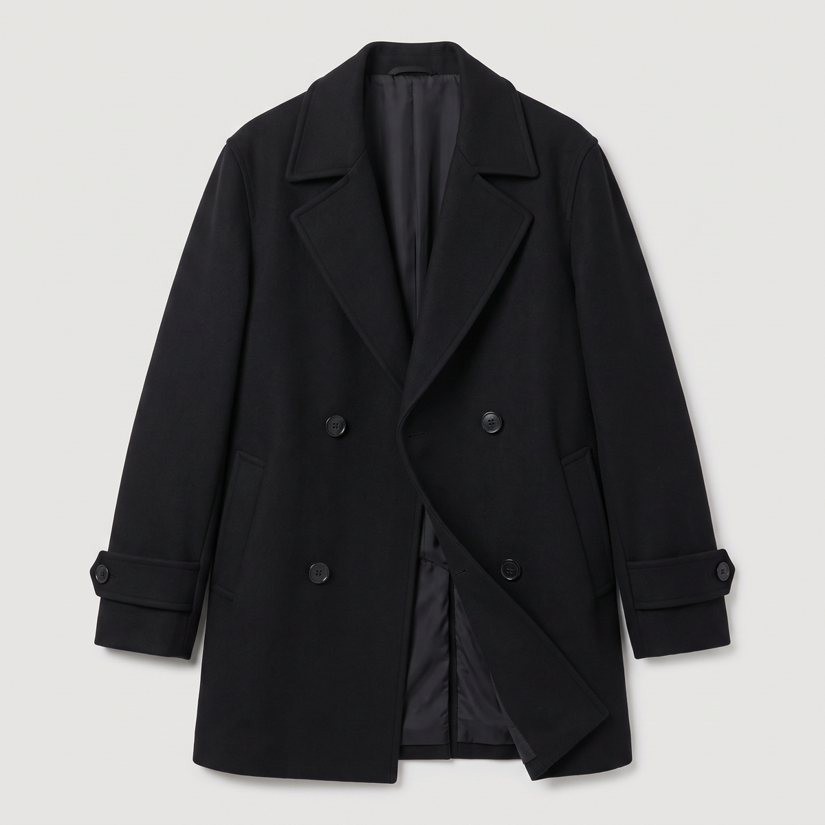 Manteau trench court pour homme à double boutonnage avec col à revers