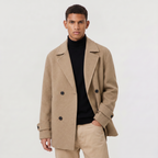 Manteau trench court pour homme à double boutonnage avec col à revers