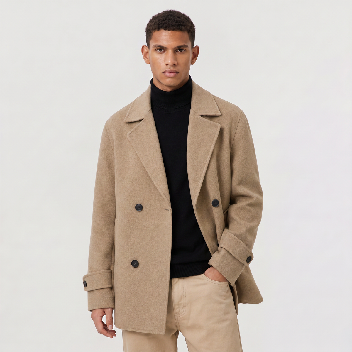 Heren Korte Trenchcoat Dubbelgebreid met Reverskraag