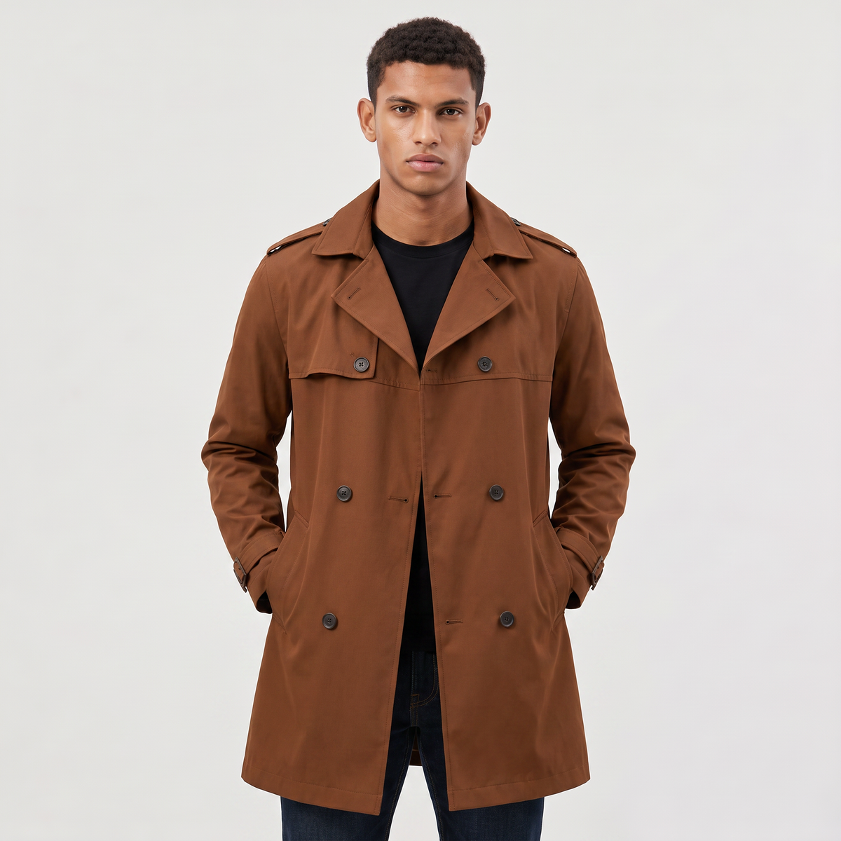 Heren Trenchcoat Dubbelgekleed met Reverskraag