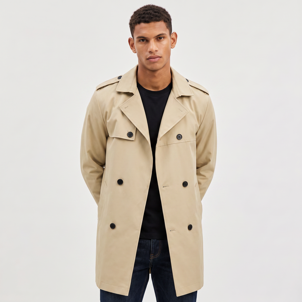 Heren Trenchcoat Dubbelgekleed met Reverskraag