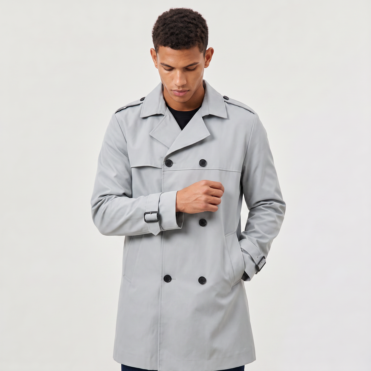 Heren Trenchcoat Dubbelgekleed met Reverskraag