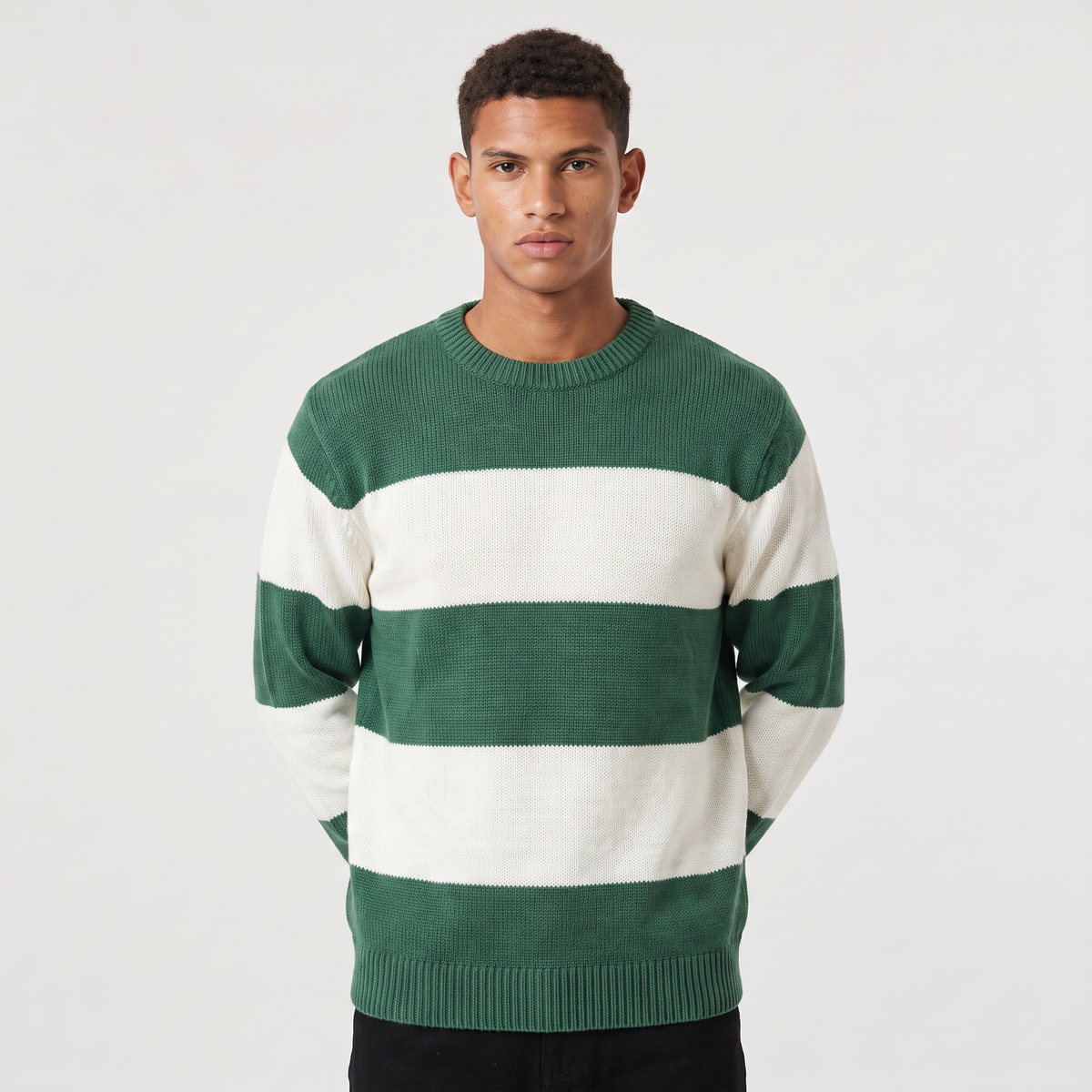 Herren Strickpullover mit Streifen Rundhals