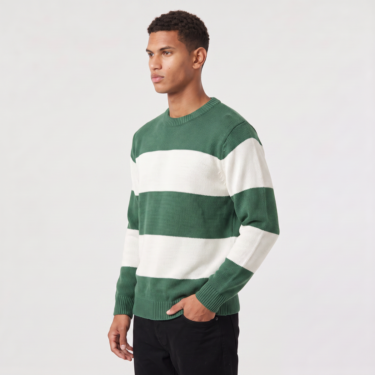 Herren Strickpullover mit Streifen Rundhals
