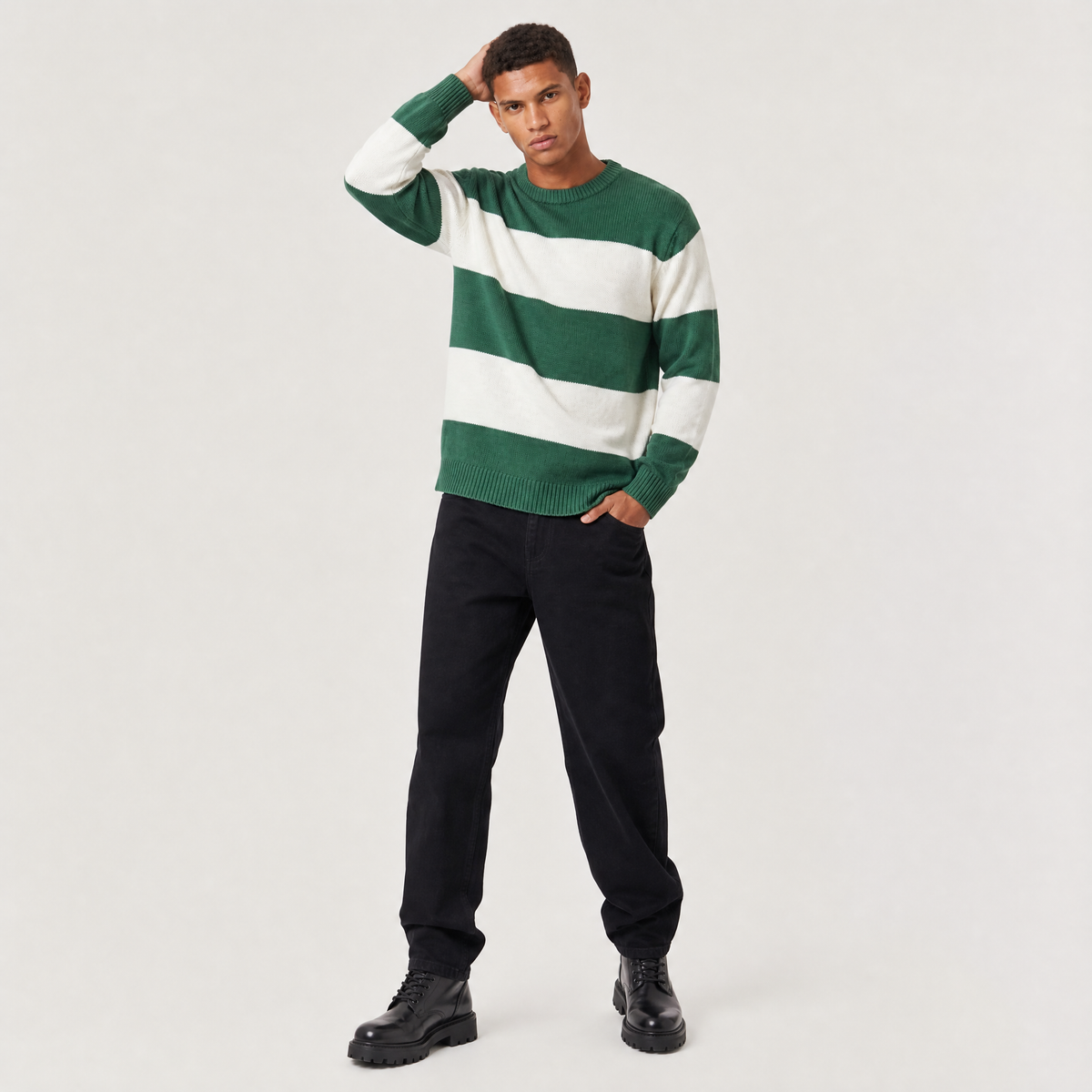 Herren Strickpullover mit Streifen Rundhals