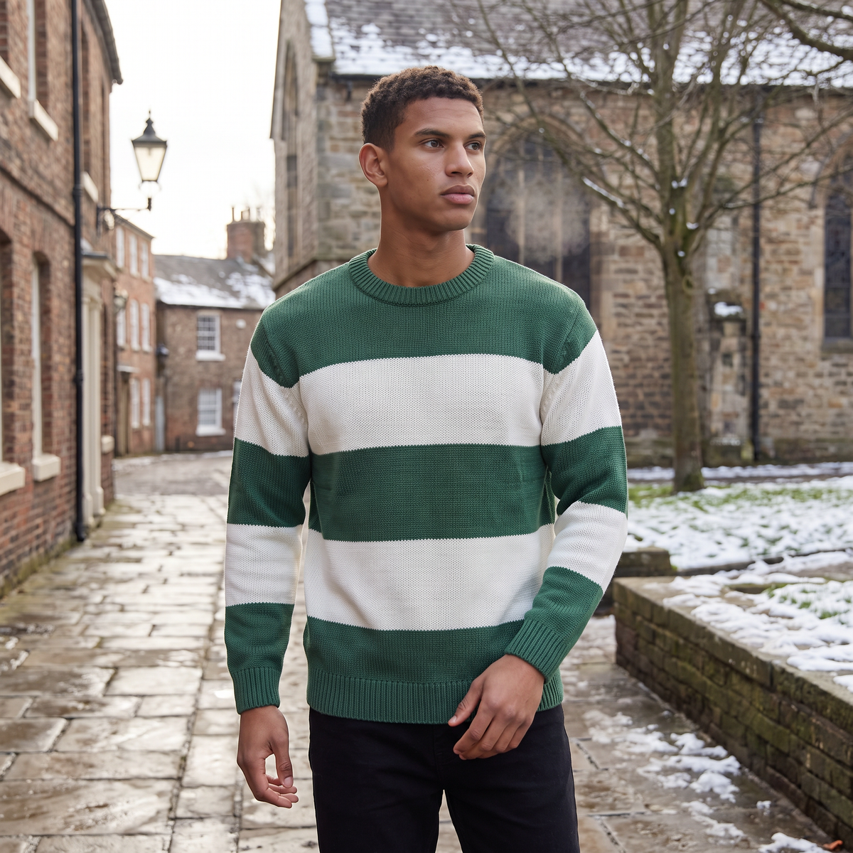 Herren Strickpullover mit Streifen Rundhals