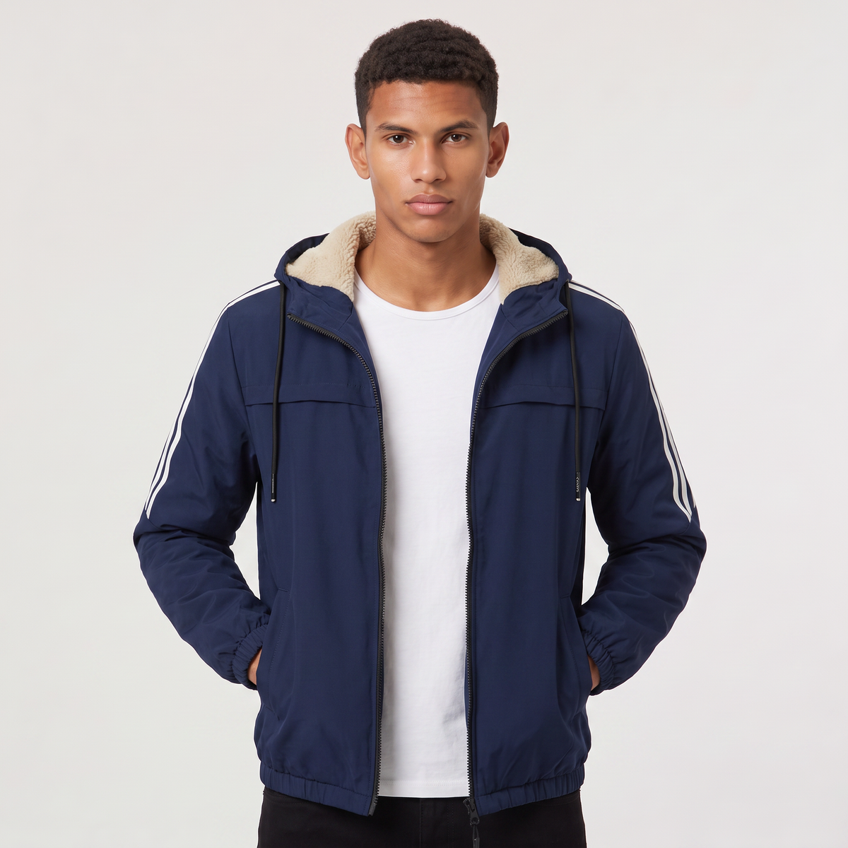 Heren hoodie met doorgestikte voering en ritssluiting