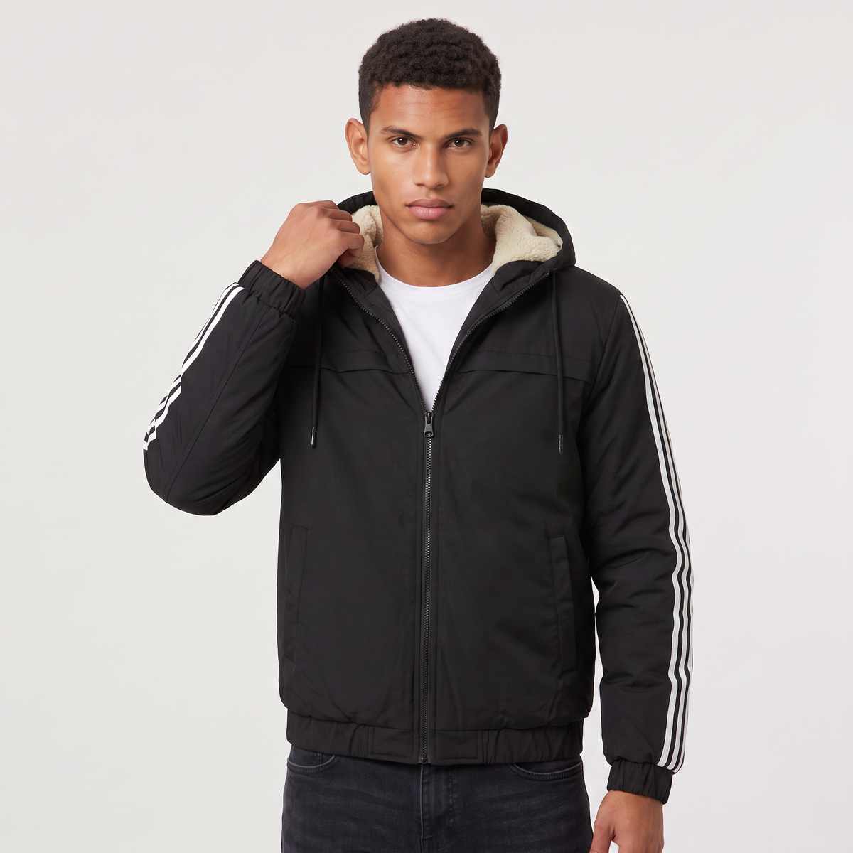 Heren hoodie met doorgestikte voering en ritssluiting