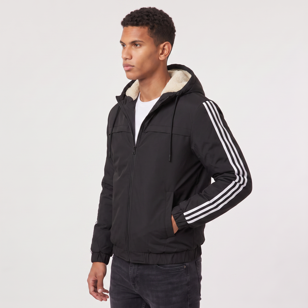 Heren hoodie met doorgestikte voering en ritssluiting