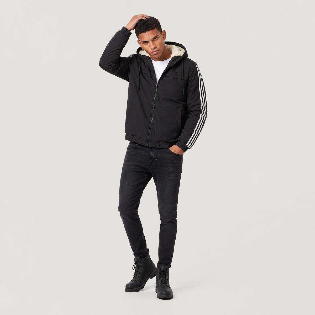 Heren hoodie met doorgestikte voering en ritssluiting