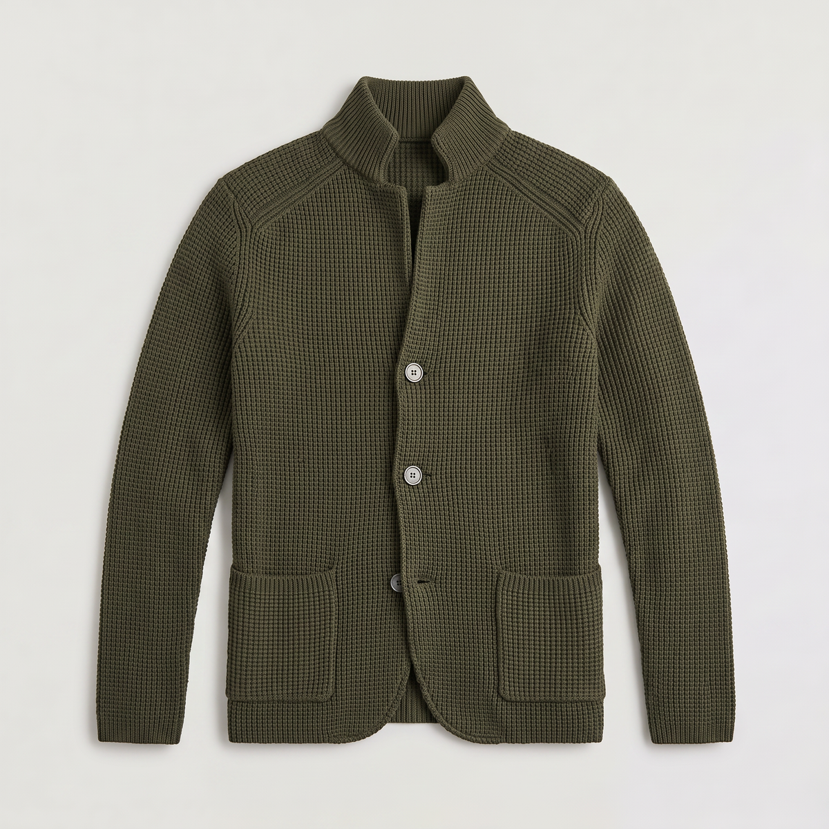 Herren Strickjacke mit Stehkragen und Knopfleiste