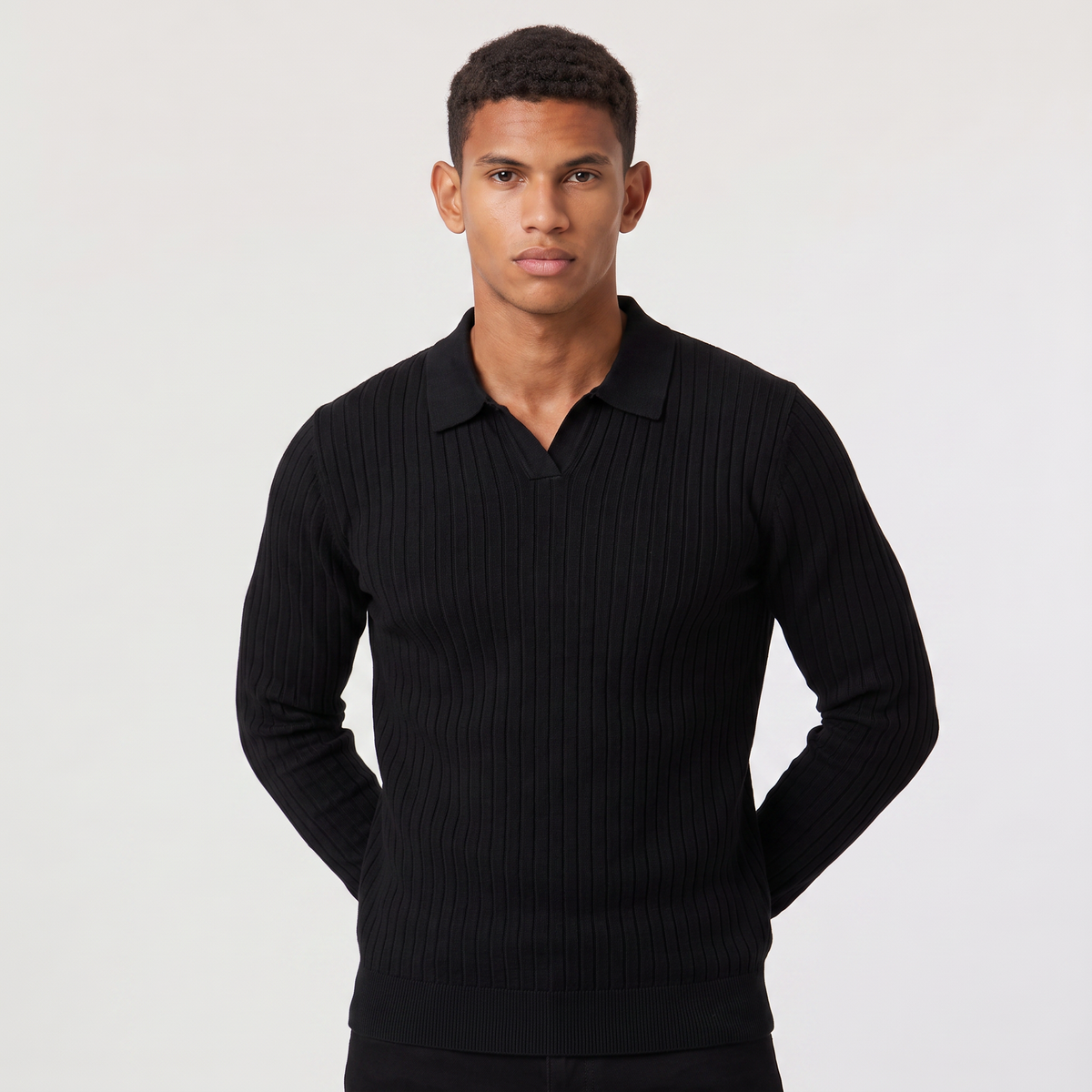 Herren Rippstrickpullover mit Polokragen Slim Fit
