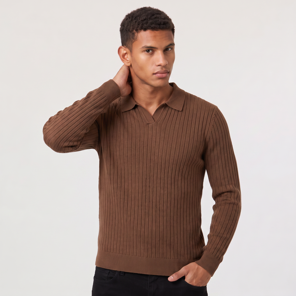 Herren Rippstrickpullover mit Polokragen Slim Fit