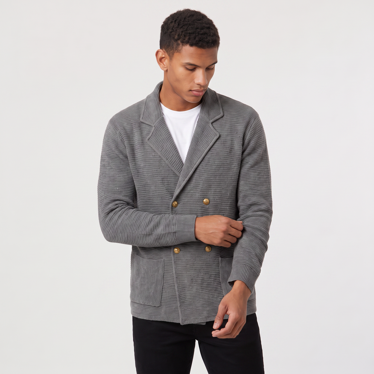 Herren Strickjacke Zweireihig mit Reverskragen