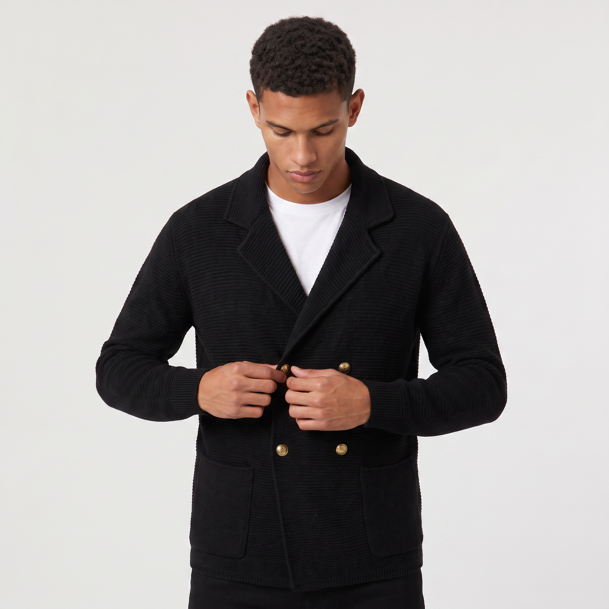 Herren Strickjacke Zweireihig mit Reverskragen