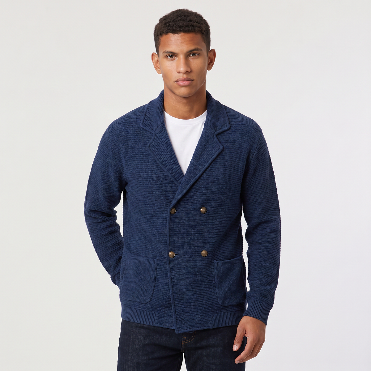 Herren Strickjacke Zweireihig mit Reverskragen