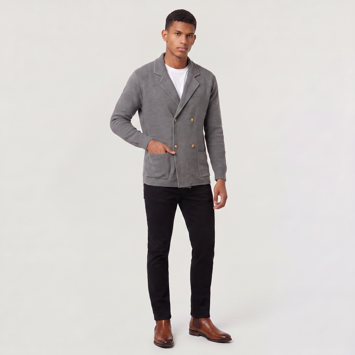 Herren Strickjacke Zweireihig mit Reverskragen