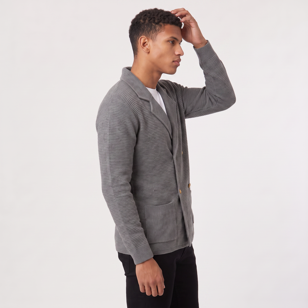 Herren Strickjacke Zweireihig mit Reverskragen